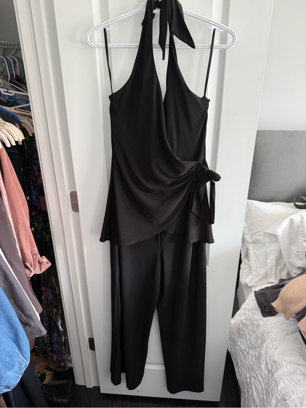 White House Black Market Black Halter Wrap-Front Jumpsuit